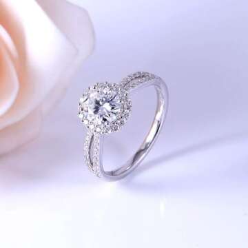 DovEggs Moissanite Engagement Ring for Women，Wedding Rings,14k Gold QUALITY Sterling Silver Center 1ct 6X7mm Vintage Oval Cut G-H-I Color Moissanite Wedding Band Halo Split Shank Anniversary Rings