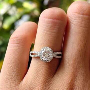 DovEggs Moissanite Engagement Ring for Women，Wedding Rings,14k Gold QUALITY Sterling Silver Center 1ct 6X7mm Vintage Oval Cut G-H-I Color Moissanite Wedding Band Halo Split Shank Anniversary Rings