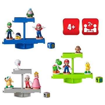 Epoch Games Super Mario Balancing Game Bundle, 3 Tabletop Action Games for Ages 4+ with 12 Collectib...