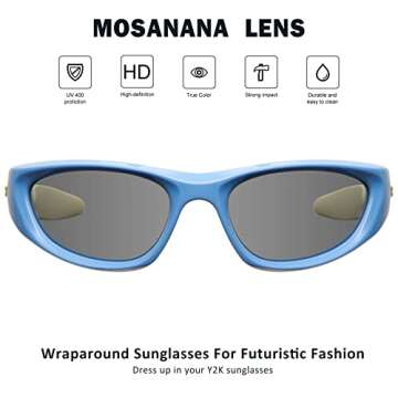 mosanana Y2k Wrap around Sunglasses for Women Men Trendy Cool Cute Funky Fashion Retro Vintage Blue ...