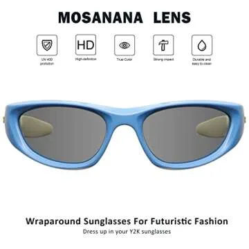 mosanana Y2k Wrap around Sunglasses for Women Men Trendy Cool Cute Funky Fashion Retro Vintage Blue ...