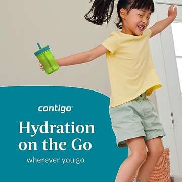 Contigo Kids’ Leighton Straw Tumbler with Spill-Proof Leak-Proof Lid, 14oz, Lime/Juniper