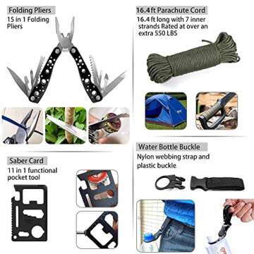 200Pcs Emergency Survival Kit and First Aid Kit Professional Survival Gear SOS Emergency Tool with Molle Pouch for Camping Adventures (Black)