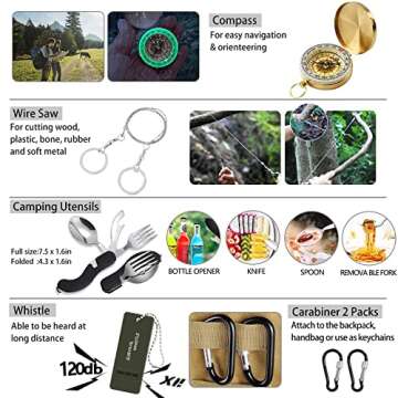 200Pcs Emergency Survival Kit and First Aid Kit Professional Survival Gear SOS Emergency Tool with Molle Pouch for Camping Adventures (Black)