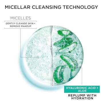 Garnier Micellar Water with Hyaluronic Acid, Facial Cleanser & Makeup Remover, Hydrating and Plumping, For All Skin Types, Vegan, Cruelty Free, 13.5 Fl Oz (400mL), 1 Count