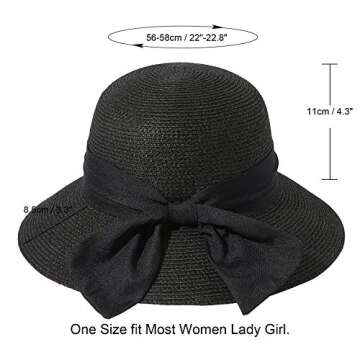 Lanzom Sun Hats for Women Wide Brim Straw Hat Summer Beach Hat Foldable Packable Cap for Travel Outdoor (Style F-Black)