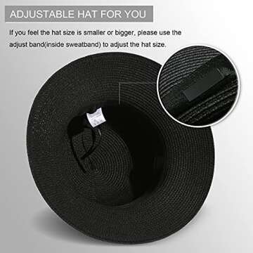 Lanzom Sun Hats for Women Wide Brim Straw Hat Summer Beach Hat Foldable Packable Cap for Travel Outdoor (Style F-Black)