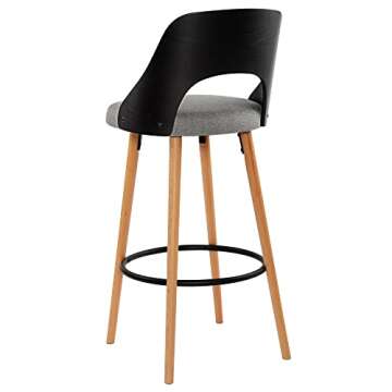 NOBPEINT Wooden Bar Chairs with Gray Fabric Seat, Solid Wood Backrest, Metal Footrest, 30 Inch Height, Set of 2, Walnut Finish (Black)