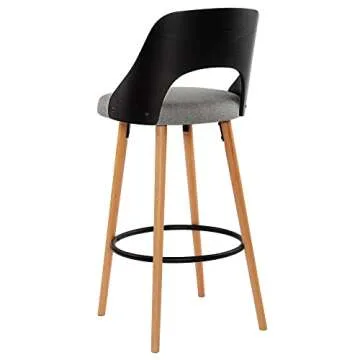 NOBPEINT Wooden Bar Chairs with Gray Fabric Seat, Solid Wood Backrest, Metal Footrest, 30 Inch Height, Set of 2, Walnut Finish (Black)