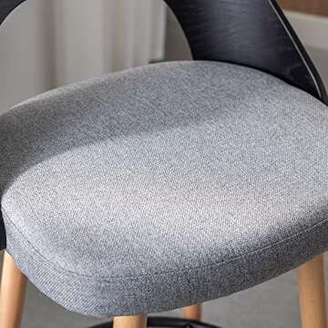 NOBPEINT Wooden Bar Chairs with Gray Fabric Seat, Solid Wood Backrest, Metal Footrest, 30 Inch Height, Set of 2, Walnut Finish (Black)