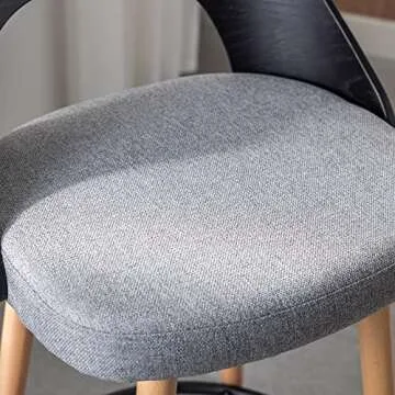 NOBPEINT Wooden Bar Chairs with Gray Fabric Seat, Solid Wood Backrest, Metal Footrest, 30 Inch Height, Set of 2, Walnut Finish (Black)