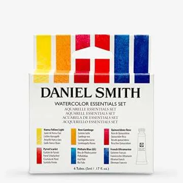 DANIEL SMITH 285610005 Extra Fine Essentials Introductory Watercolor, 6 Tubes, 5ml, Blue/Transparent/Yellow, 0.17 Fl Oz (Pack of 6)