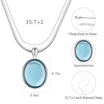 Elegant 925 Sterling Silver Aquamarine Birthstone Necklace