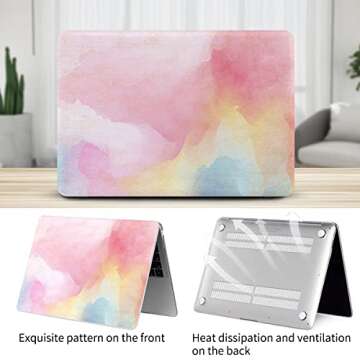 Watbro Compatible with MacBook Air 13 Inch Laptop Case 2020 2019 2018 Release A2337 M1/A2179/A1932 ,Colorful Mist Case with Keyboard Cover Skin for MacBook Air 2020 with Touch ID(Rainbow Mist)