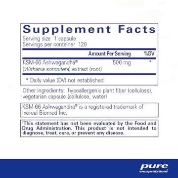 Pure Encapsulations Ashwagandha - 500 mg Ashwagandha Extract - Metabolism & Stress Support - Immune Support - GMO Free & Vegan - 120 Capsules