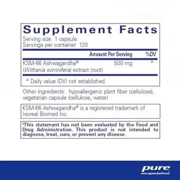 Pure Encapsulations Ashwagandha - 500 mg Ashwagandha Extract - Metabolism & Stress Support - Immune ...