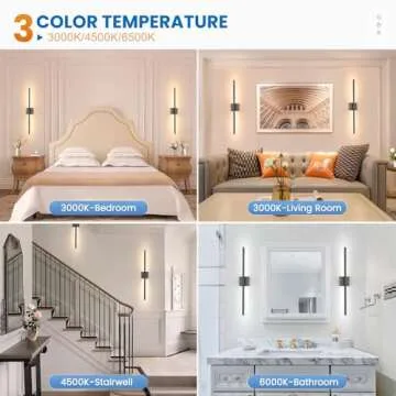 NIORSUN 27.6 Inch Battery Operated Wall Sconce Set of 2, 360° Rotation Black Rechargeable Wall Lights with Detachable Tube and Remote, 3CCT Dimmable Wireless Wall Lamp for Living Room Bedroom Hallway