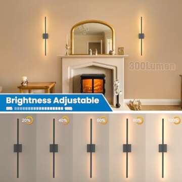 NIORSUN 27.6 Inch Battery Operated Wall Sconce Set of 2, 360° Rotation Black Rechargeable Wall Lights with Detachable Tube and Remote, 3CCT Dimmable Wireless Wall Lamp for Living Room Bedroom Hallway