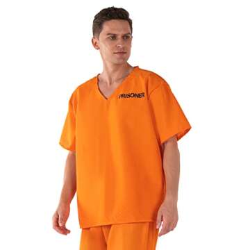 Hqroidd Prisoner Jumpsuit Adult Prison Costume Orange Uniform Jail Pants Inmate Outfits Child Criminal Set Halloween (Prisoner Costume Men, Large)