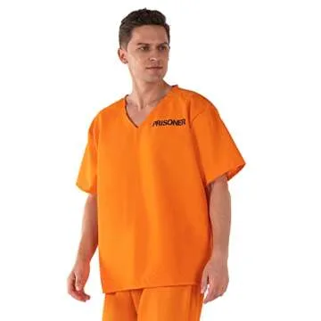 Hqroidd Prisoner Jumpsuit Adult Prison Costume Orange Uniform Jail Pants Inmate Outfits Child Criminal Set Halloween (Prisoner Costume Men, Large)