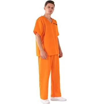 Hqroidd Prisoner Jumpsuit Adult Prison Costume Orange Uniform Jail Pants Inmate Outfits Child Criminal Set Halloween (Prisoner Costume Men, Large)