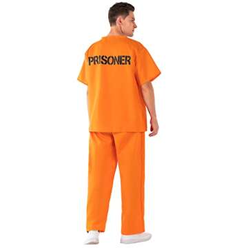 Hqroidd Prisoner Jumpsuit Adult Prison Costume Orange Uniform Jail Pants Inmate Outfits Child Criminal Set Halloween (Prisoner Costume Men, Large)