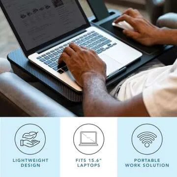 LAPGEAR Home Office Lap Desk with Device Ledge, Mouse Pad, and Phone Holder for Comfortable Use - Bl...