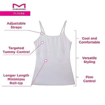 Maidenform Womens Long Length Cami, Firm Control Microfiber Smoothing Tank Shapewear-tops, Black, Medium US