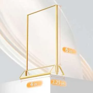 HIIMIEI Acrylic Gold Frames Sign Holders 4x6, Double Sided Table Menu Display Stand, Wedding Table Numbers Holder(6 Pack)