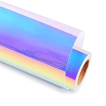 GIRAFVINYL White Iridescent Vinyl - 12" x 6 Ft Holographic Opal Permanent Vinyl for Christmas Home, ...