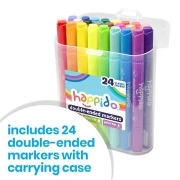 Double Sided Marker Sets for Kids Happido, Set of 24 Water Based Non Toxic Markers with Case, Great ...