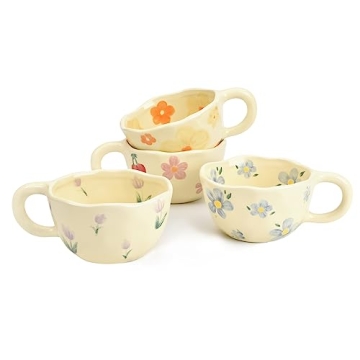 Koythin Ceramic Coffee Mugs Set - Elegant Flower Designs for Your Morning Brew
