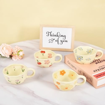 Koythin Ceramic Coffee Mugs Set Elegant Flower Designs