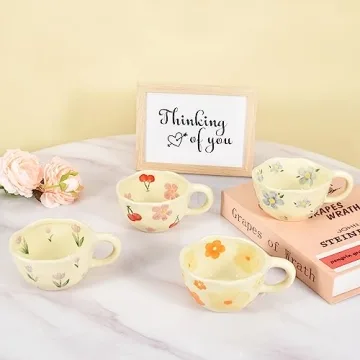 Koythin Ceramic Coffee Mugs Set Elegant Flower Designs