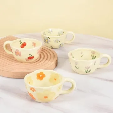 Koythin Ceramic Coffee Mugs Set Elegant Flower Designs