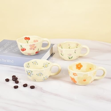 Koythin Ceramic Coffee Mugs Set Elegant Flower Designs