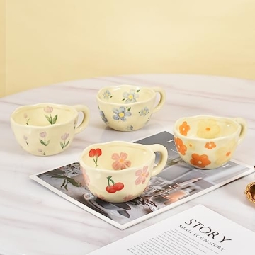 Koythin Ceramic Coffee Mugs Set Elegant Flower Designs