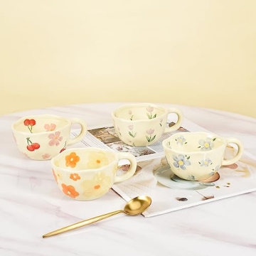 Koythin Ceramic Coffee Mugs Set Elegant Flower Designs