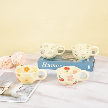 Koythin Ceramic Coffee Mugs Set Elegant Flower Designs