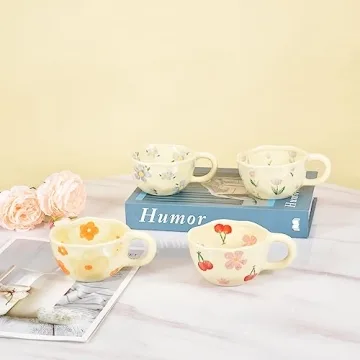 Koythin Ceramic Coffee Mugs Set Elegant Flower Designs