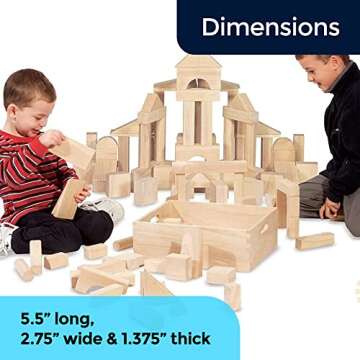 Standard Unit Building Blocks for Toddlers with Storage Tray (64 Pcs) Sanded Wood Blocks for Children, Original STEAM, and STEM Learning, Classic Wooden Toys for Kids Parties and Classrooms