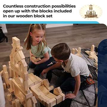 Standard Unit Building Blocks for Toddlers with Storage Tray (64 Pcs) Sanded Wood Blocks for Children, Original STEAM, and STEM Learning, Classic Wooden Toys for Kids Parties and Classrooms