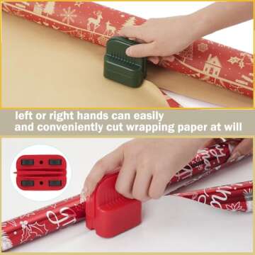 2Pcs Wrapping Paper Cutter - Gift Wrapping Tool with 4 Wheels & Replaceable Blades