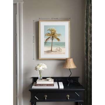 Framed Coastal Beach Wall Art Set of 2 – Sunny Days Holiday Vintage Camper Van and Bicycle with Palm Tree Prints – Tropical Travel Decor for Living Room, Bedroom, Bathroom – 16x20 Inches