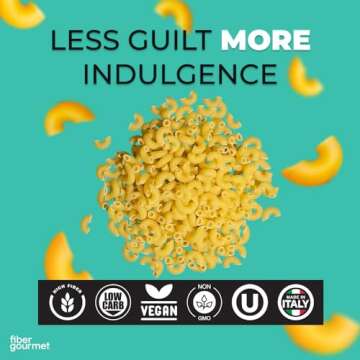 Fiber Gourmet Pasta - Light Elbow Pasta - Low Net Carb, Fiber-Rich, Low Calorie, Healthy Pasta - Made in Italy, Kosher, Vegan, Non-GMO - 8 Oz, Pack of 6