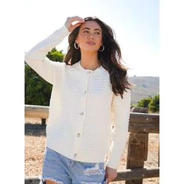 Dokotoo Cardigans Sweaters for Women Trendy Lightweight Fall Fashion 2024 Long Sleeves Open Front Outerwears Button Down Jacket,White Large