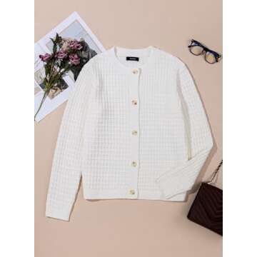 Dokotoo Cardigans Sweaters for Women Trendy Lightweight Fall Fashion 2024 Long Sleeves Open Front Outerwears Button Down Jacket,White Large