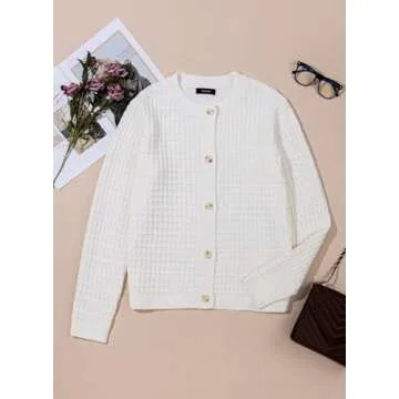 Dokotoo Cardigans Sweaters for Women Trendy Lightweight Fall Fashion 2024 Long Sleeves Open Front Outerwears Button Down Jacket,White Large