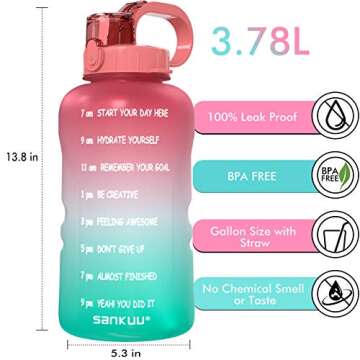 SANKUU Large 1 Gallon/128oz (When Full) Gallon Water Bottle Motivational with Time Marker & Straw, Leakproof Water Jug Ensure You Drink Daily Water Throughout The Fitness Day