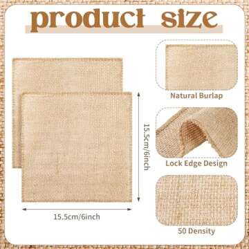 VitalCozy 36 Pieces 6 x 6 Inches Burlap Squares for Rustic Decor